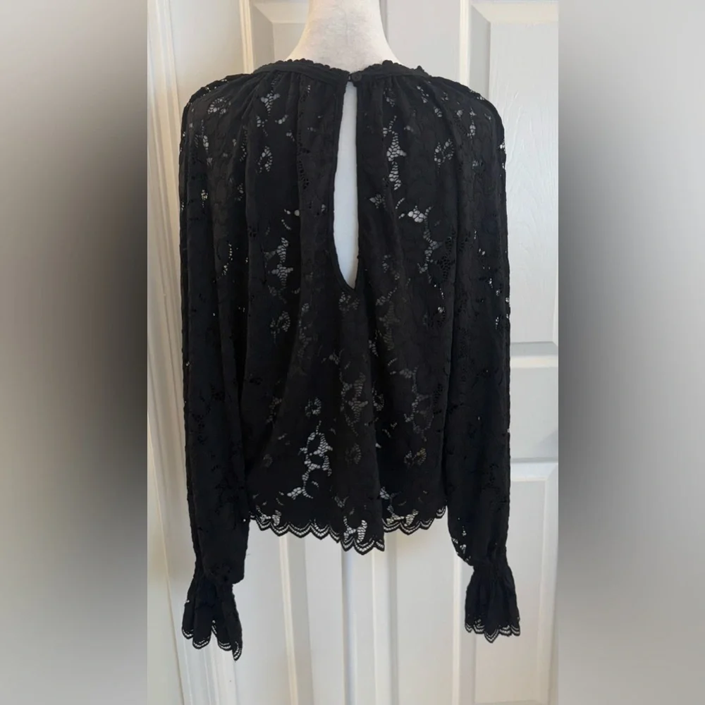 Free People Olivia lace top Blouse Black S Small Long Sleeve